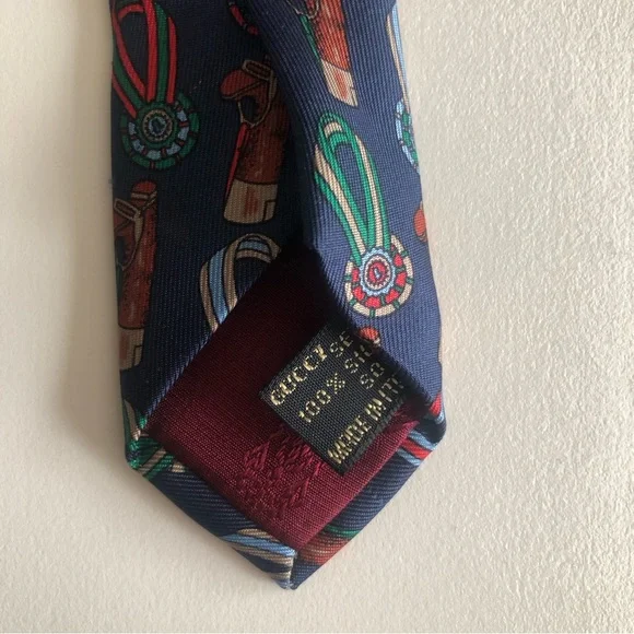 GUCCI Luxury Equestrian Vintage Silk Tie Rare - Picture 11 of 11